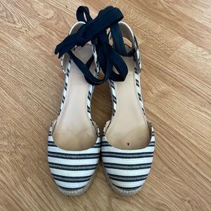Black & white striped ankle tie espadrilles, J. Crew sz 7